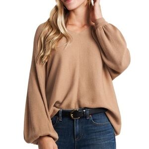 1.state Rib-Knit Puff-Sleeve Sweater -
Wild Oak, New with Tags